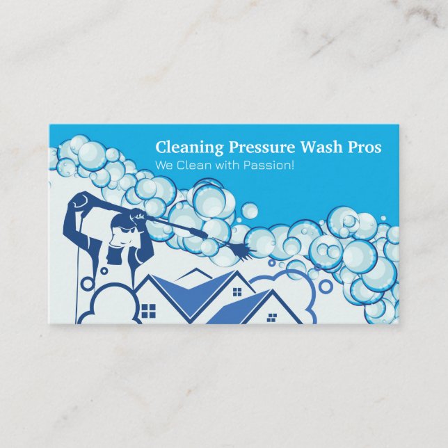 Worker Power Washing Zuhause | Seifenblasen Visitenkarte (Vorderseite)
