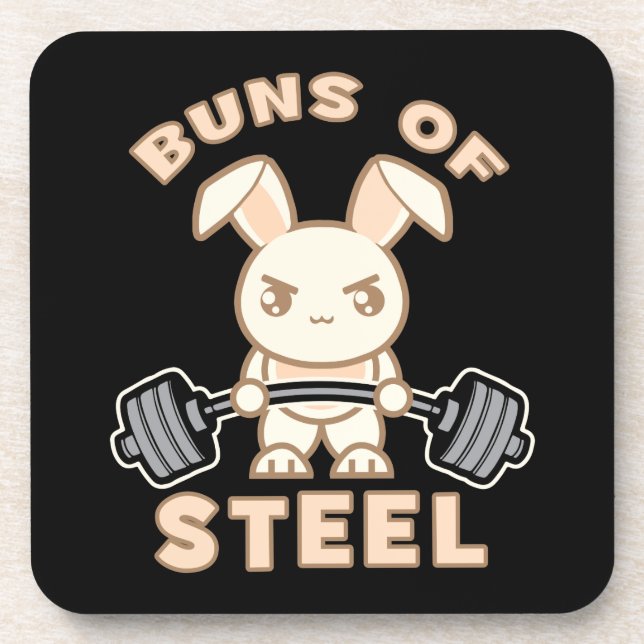 Workout Bunny Cartoon - Stahlblasen - Funny Gym Getränkeuntersetzer (Vorderseite)