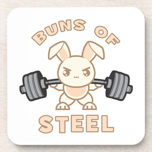 Workout Bunny Cartoon - Stahlblasen - Funny Gym Getränkeuntersetzer (Vorderseite)