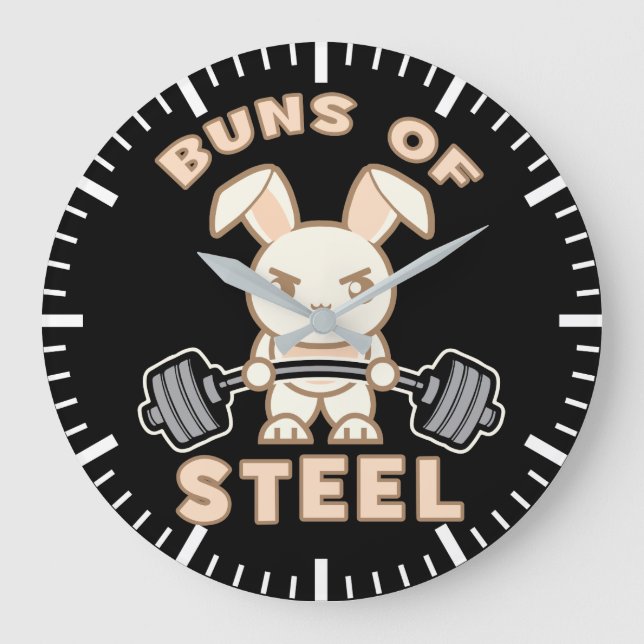 Workout Bunny Cartoon - Stahlblasen - Funny Gym Große Wanduhr (Vorderseite)