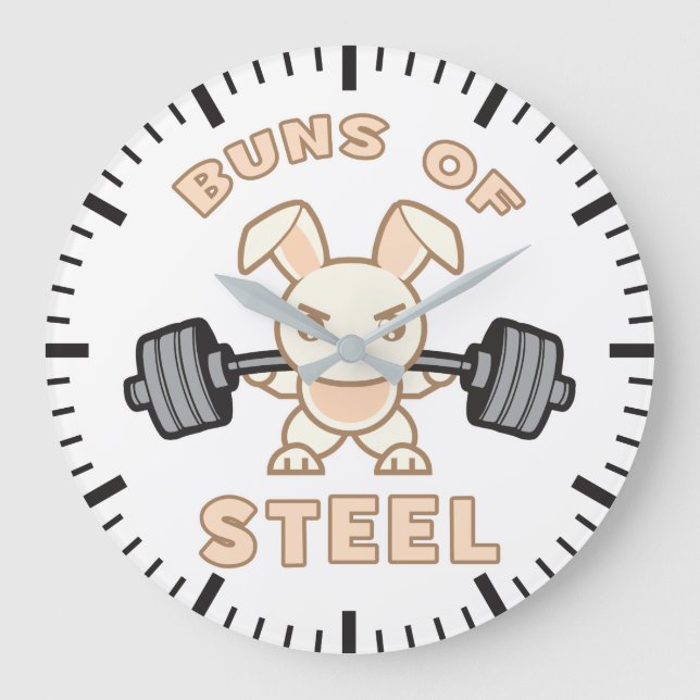 Workout Bunny Cartoon - Stahlblasen - Funny Gym Große Wanduhr (Vorderseite)