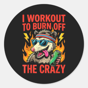 Workout Burn Off Crazy Possum Runder Aufkleber