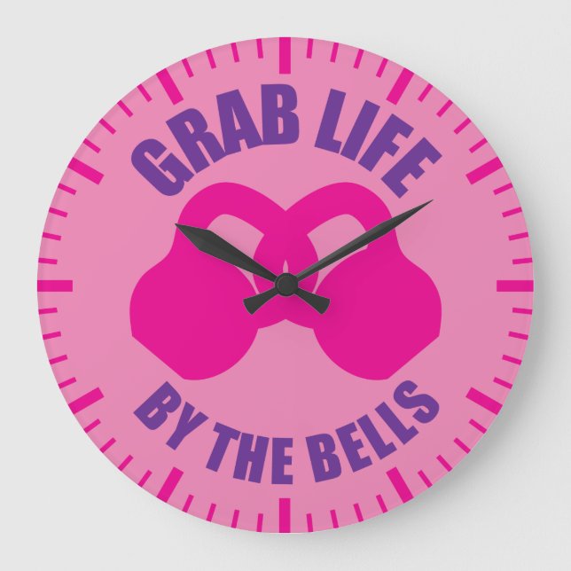 Workout - Grab Life by Bells - Kettlebell Große Wanduhr (Vorderseite)