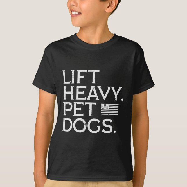 Workout Heavy Pet Hunde US Flag Gym Fitness itte T-Shirt (Vorderseite)