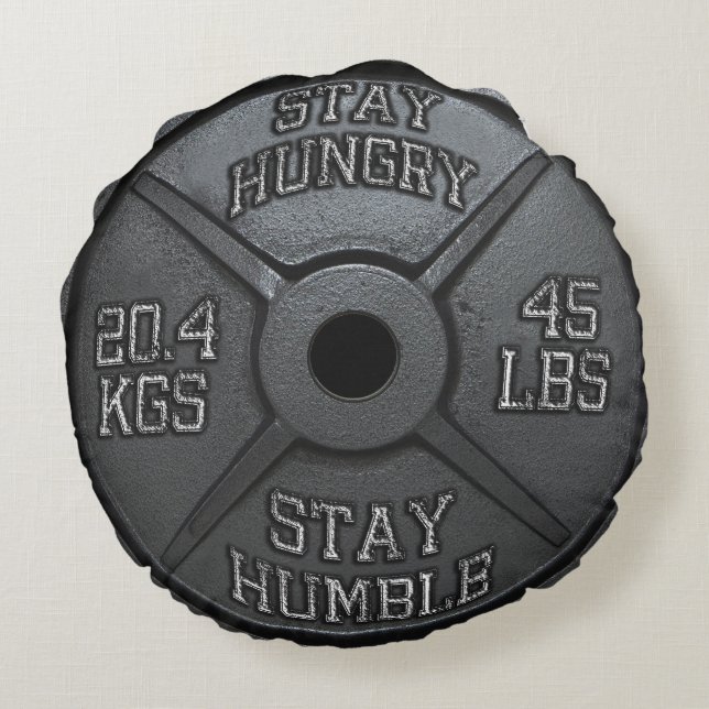 Workout - Hunger Bleibe, Humble Bleibe - Barbell P Rundes Kissen (Rückseite)