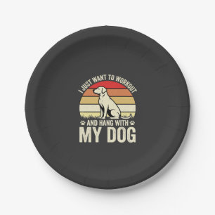 Workout mit meinem Hund Retro-Sonnenuntergang Pappteller