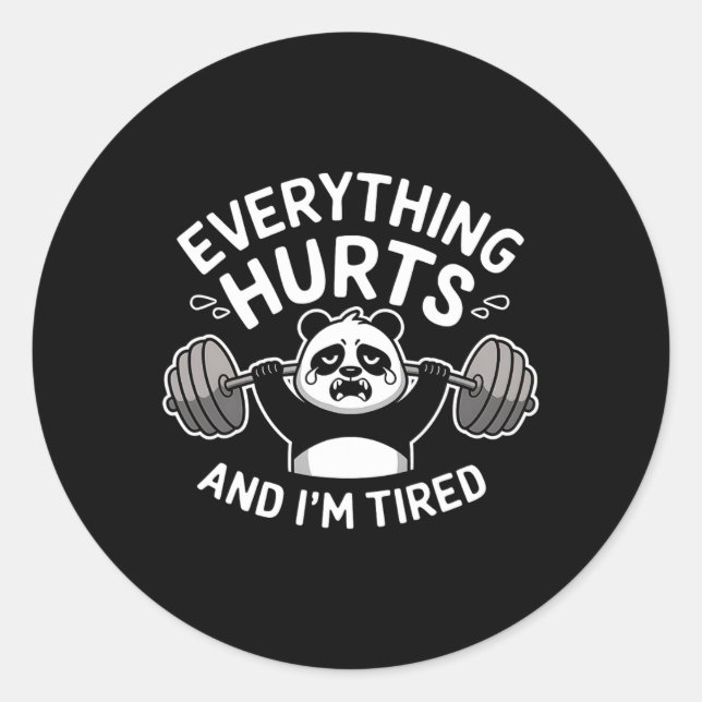 Workout Panda Alles tut weh müde Funny Gym Gif Runder Aufkleber (Vorderseite)