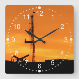 Workover-Anlage-Standort-Minuten-Zahlen Quadratische Wanduhr