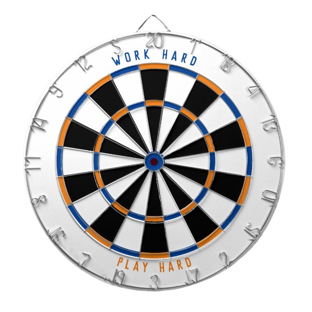 "WORKSHARD PLAY HARD" Spielsaal Schwarz/Blau/Orang Dartscheibe (vorne)