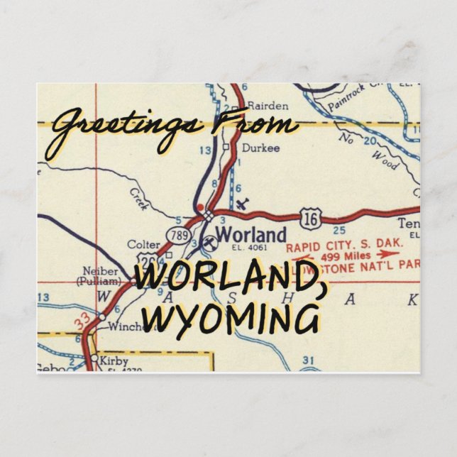 Worland Wyoming Vintag Map Postkarte (Vorderseite)