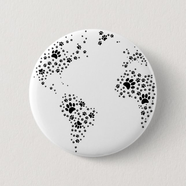 World Atlas Dog Paw Prints Button (Vorderseite)