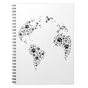 World Atlas Dog Paw Prints Notizblock