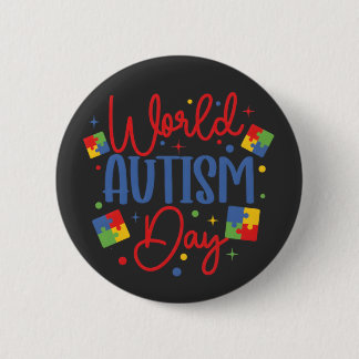 World Autism Awareness Day Colorful Puzzle Piece Button