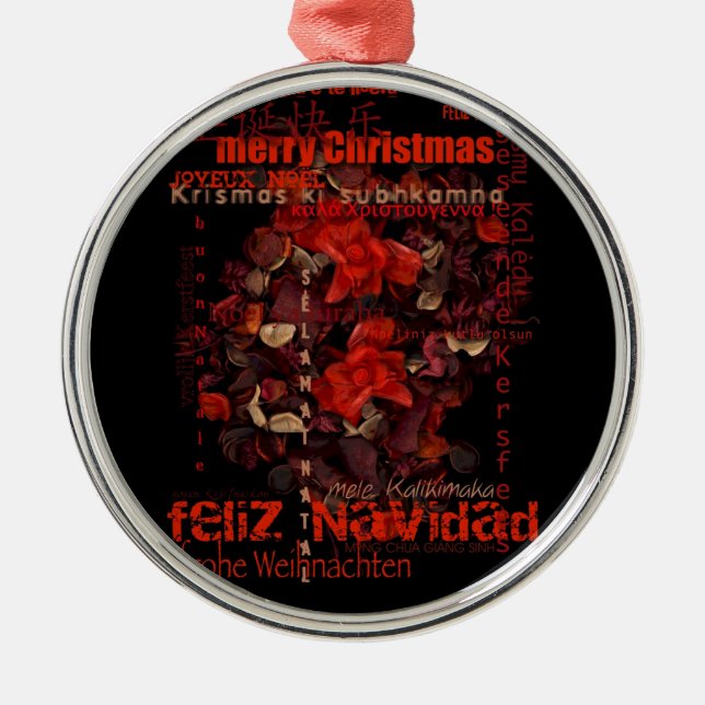 World Christmas Feliz Navidad Joyeux Noel - Silbernes Ornament (Vorne)