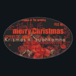 World Christmas Feliz Navidad Personalisiert Stick Ovaler Aufkleber<br><div class="desc">Weihnachten in vielen Sprachen : Feliz Navidad - Feliz Natal - Joyeux Weihnachten - Fröhliche Weihnachten - Buone Feste Natalizie - Frohe Weihnachten... </div>