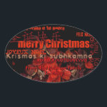 World Christmas Feliz Navidad Personalisiert Stick Ovaler Aufkleber<br><div class="desc">Weihnachten in vielen Sprachen : Feliz Navidad - Feliz Natal - Joyeux Weihnachten - Fröhliche Weihnachten - Buone Feste Natalizie - Frohe Weihnachten... </div>