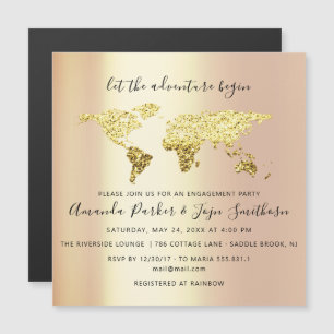 World Destination Map Graduate Bridal Wedding Gold Magneteinladung
