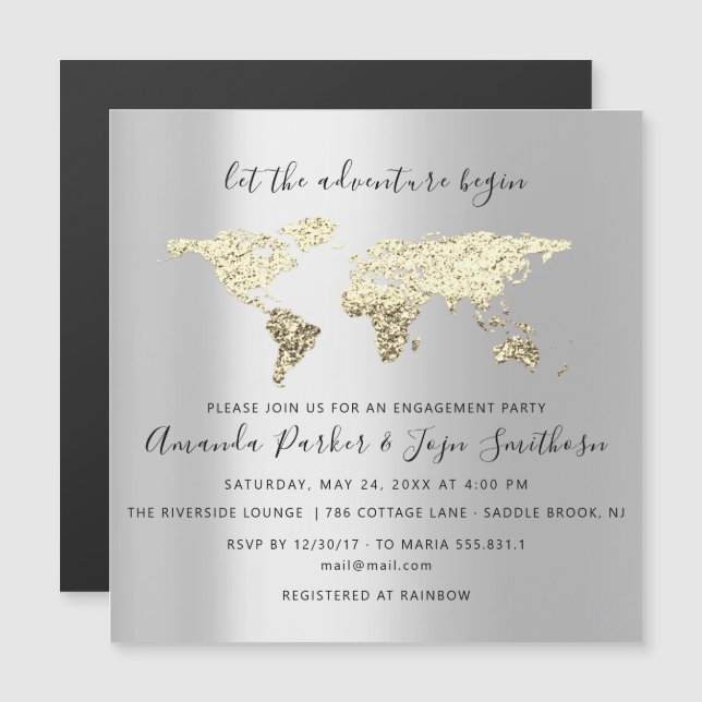 World Destination Map Graduate Bridal Wedding Gold Magneteinladung (Vorne/Hinten)