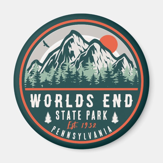 World End Staat Park Pennsylvania Retro Sunset Magnet (Vorne)