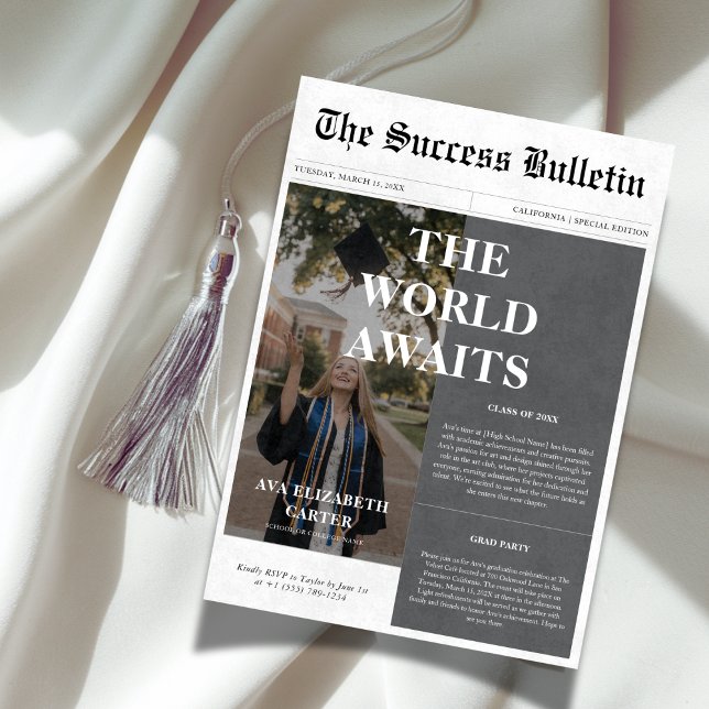 World erwartet Abschluss Success Newspaper Foto Einladung (Von Creator hochgeladen)