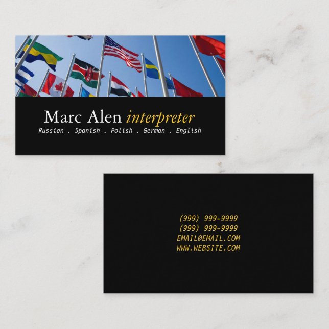 World Flags Dolmetscher Business Card Visitenkarte (Vorne/Hinten)