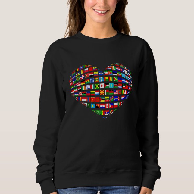 World Flags Earth Day Heart Shape Art Sweatshirt (Vorderseite)