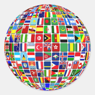 World Flags Globe, International, Runder Aufkleber