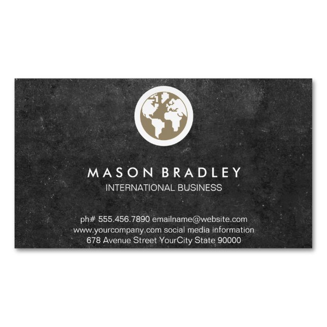 World Globe Icon / Slate Magnetische Visitenkarte (Vorderseite)