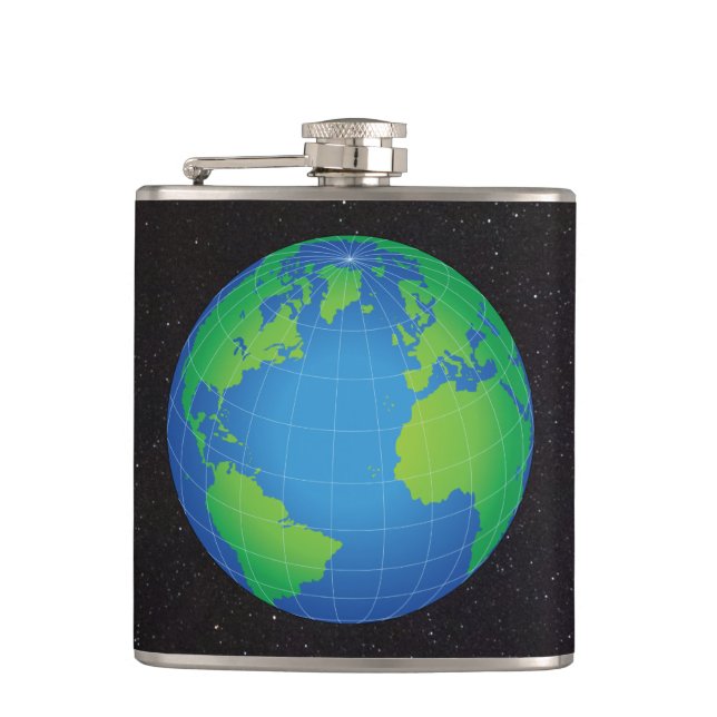 World Globe Map Starry Sky Flachmann (Vorderseite)