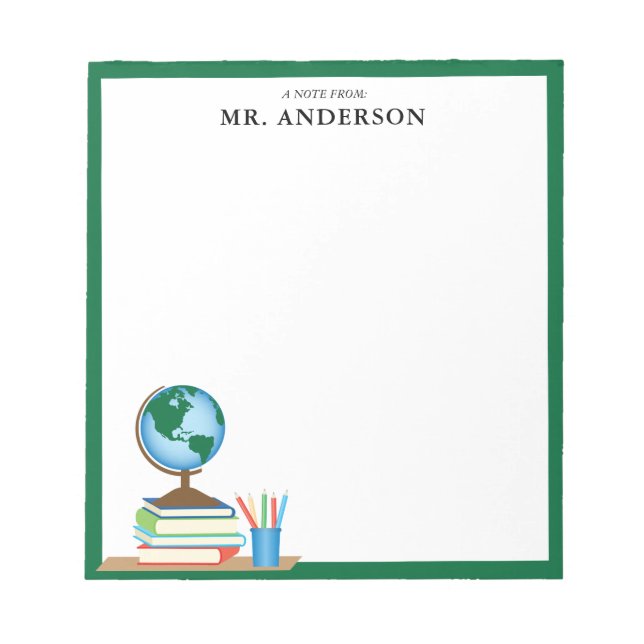 World Globe School Books Personalized Teacher Notizblock (Vorderseite)