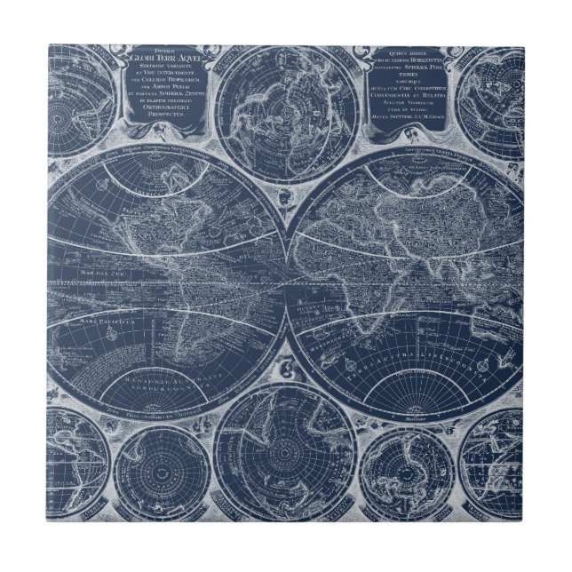 World Globes Blueprint Fliese (Vorderseite)