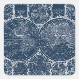 World Globes Blueprint Quadratischer Aufkleber