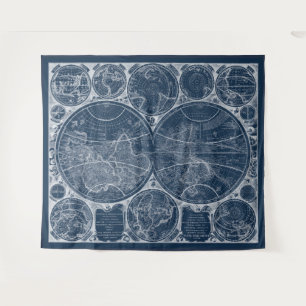 World Globes Blueprint Wandteppich