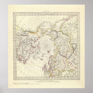 World, gnomonic proj V North Pole 45 N Lat Poster