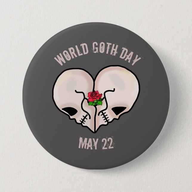 World Goth Day Button mit Herz Skull (Vorderseite)