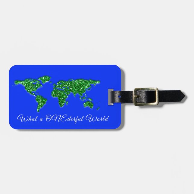 World Map Adresse Was für ein ONEderful Green Blue Gepäckanhänger (Vorderseite horizontal)