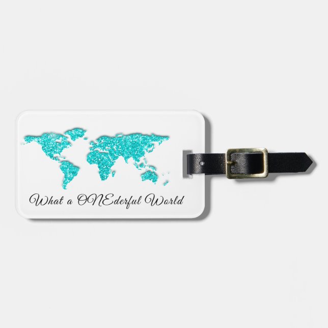 World Map Adresse Was für ein Onederful White Blue Gepäckanhänger (Vorderseite horizontal)