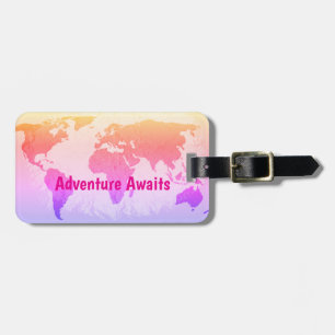 World Map Adventure wartet auf Skript Pink Gift Ge Gepäckanhänger
