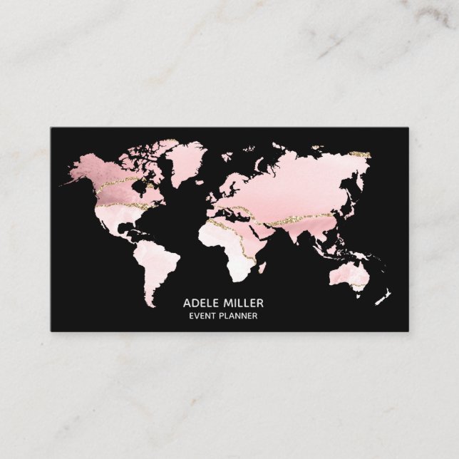World Map Agate Pink Eventplaner Reiseblogger Visitenkarte (Vorderseite)