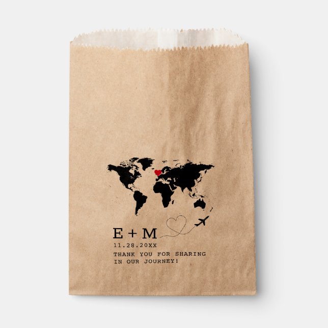 World Map Airplane Thema Herz-Schreibmaschine Reis Geschenktütchen (Vorderseite)