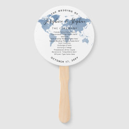 World Map Blue Travel Theme Wedding Program Fan Fächer