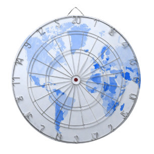 World Map Crumpled Pale Blue Dartscheibe