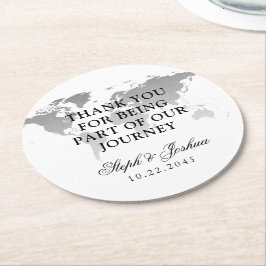 World Map Dankeschön Hochzeit in Urlaubsort Gefall Runder Pappuntersetzer