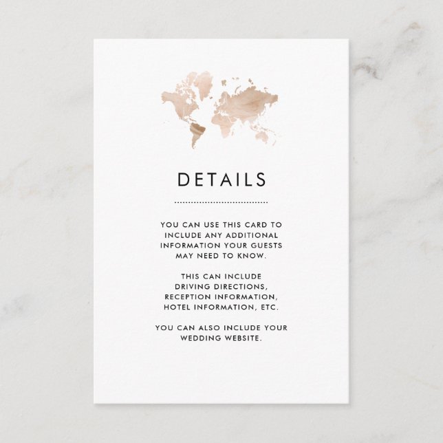 World Map | Elegantes Thema Hochzeiten Begleitkarte (Vorderseite)