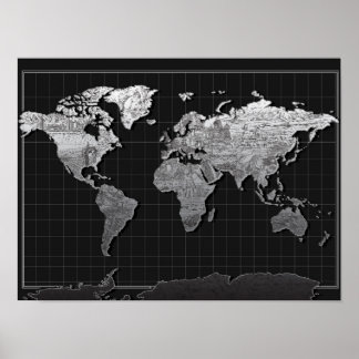 world map galaxy black and white 4 poster