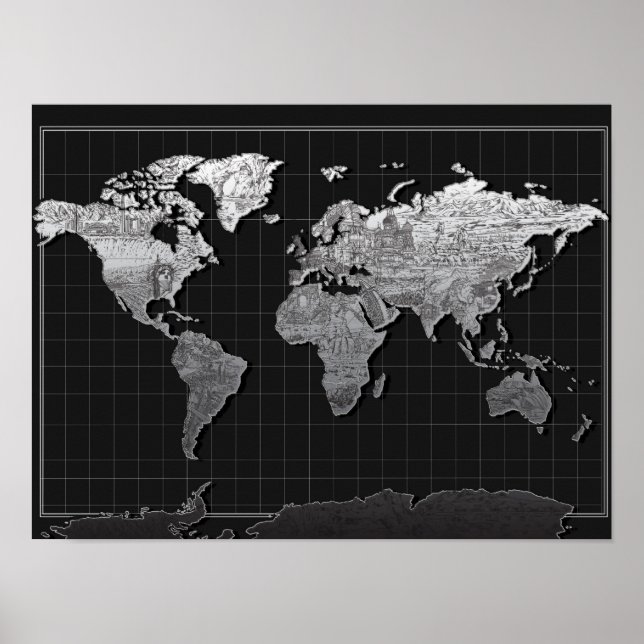 world map galaxy black and white 4 poster (Vorne)