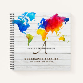 World Map GEOGRAPHY TEACHER Monogram Journal Notizbuch