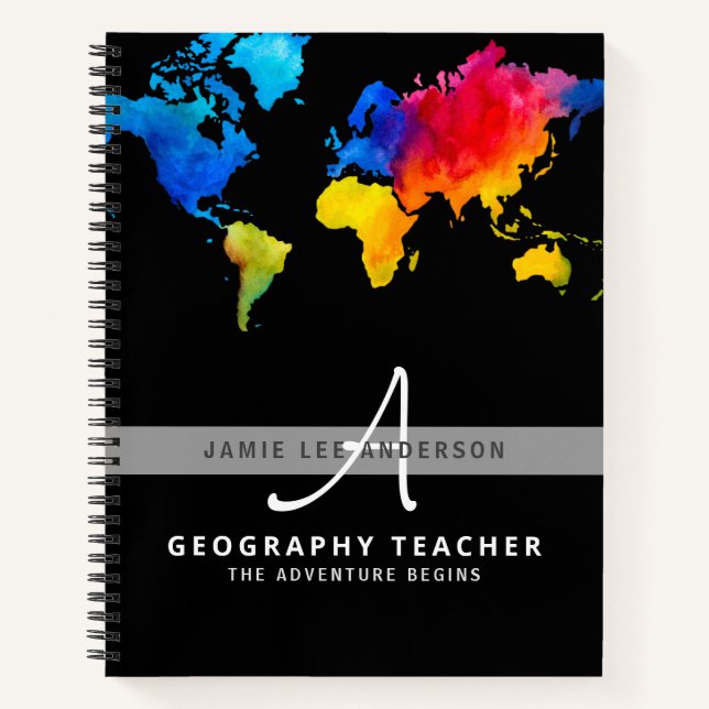 World Map GEOGRAPHY TEACHER Monogram Journal Notizbuch (Vorderseite)