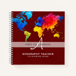 World Map GEOGRAPHY TEACHER Monogram Journal Notizbuch