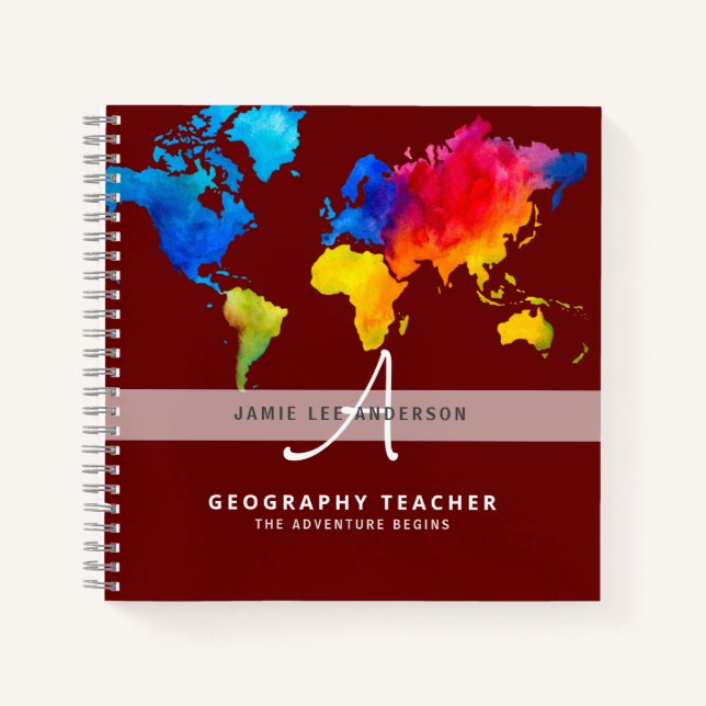 World Map GEOGRAPHY TEACHER Monogram Journal Notizbuch (Vorderseite)